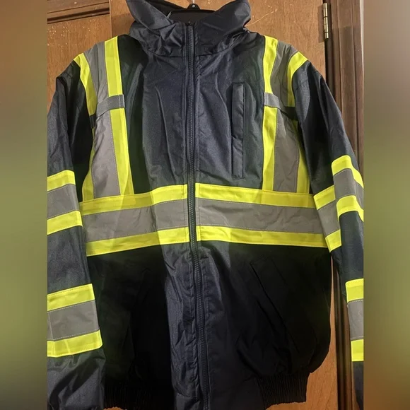 Men's High-Visibility Performance Jacket - Navy and Neon Yellow - Picture 1 of 3